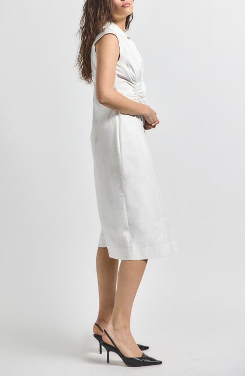 Derek Lam 10 Crosby Nera Ruched Waist Stretch Cotton Sheath Dress In Soft White