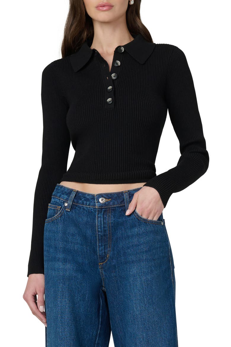 The Lisa Crop Rib Polo Sweater, Main, color, BLACK