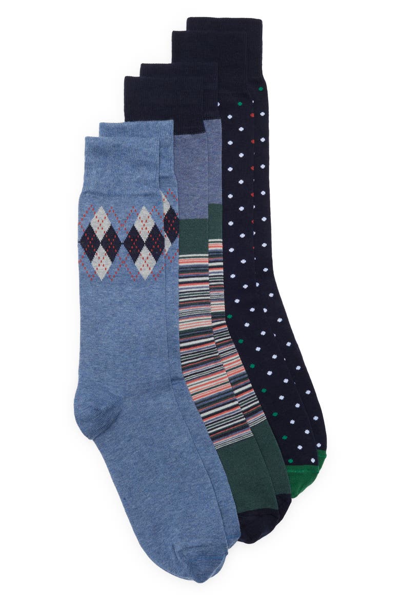Assorted 3-Pack Dress Socks, Main, color, NAVY
