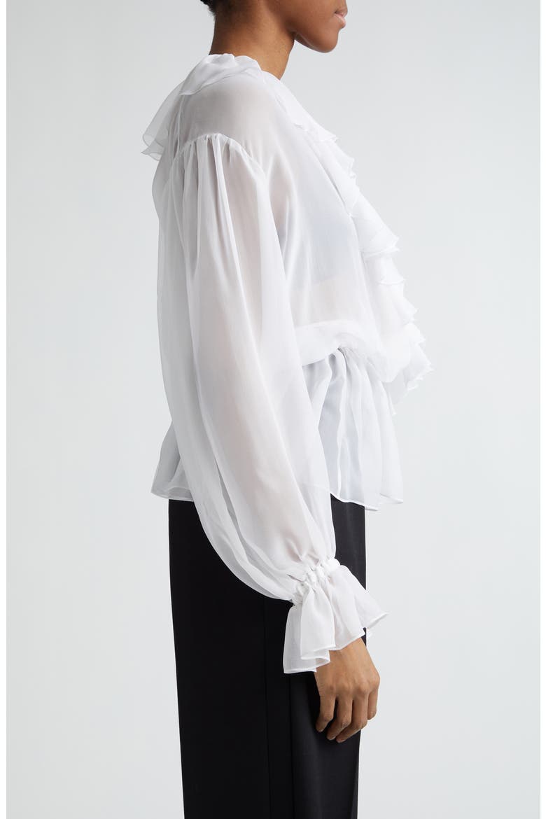 Ruffle Long Sleeve Silk Chiffon Top, Alternate, color, BIANCO OTTICO