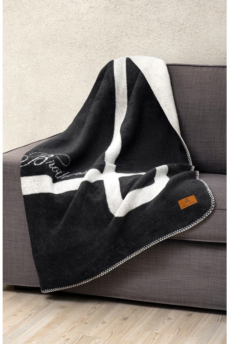 Geo Border Throw Blanket, Alternate, color, BLACK
