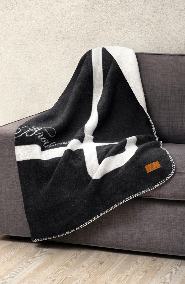 Brooks Brothers Geo Border Throw Blanket, Alternate, color, Black