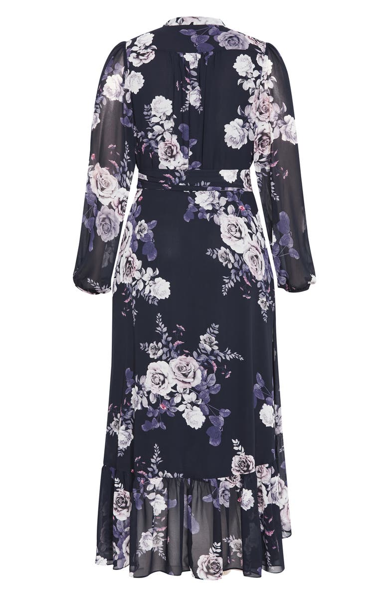 City Chic Jane Floral Print Long Sleeve Faux Wrap Maxi Dress, Alternate, color,