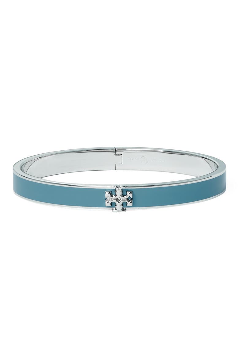Kira Enamel Hinge Bracelet, Main, color, TORY SILVER / LANAI BLUE