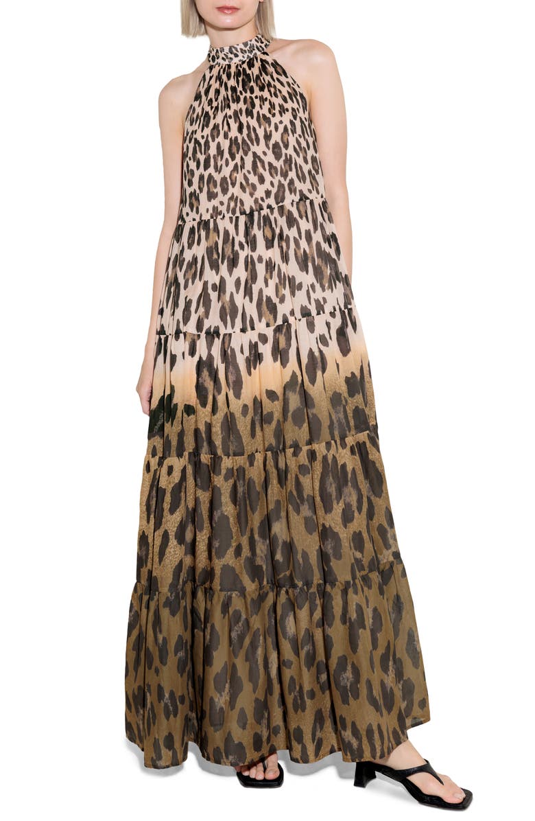 FREEMARKET Leopard Print Tiered Maxi Dress, Main, color, 