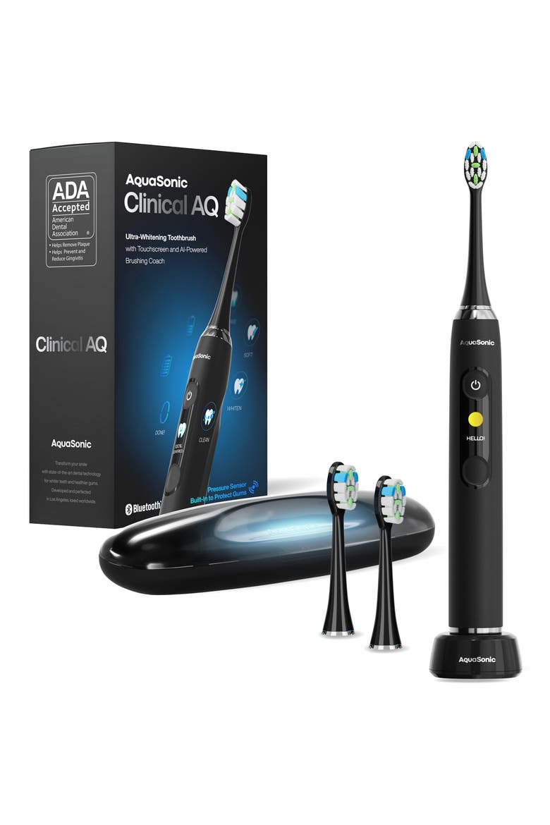 Clinical AQ Ultra-Whitening Smart Electric Toothbrush with Touchscreen, Main, color, BLACK
