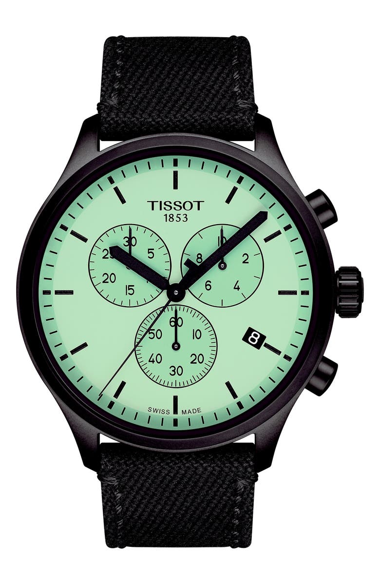 Tissot Chrono XL Collection Chronograph Textile Strap Watch, 45mm, Main, color, Green