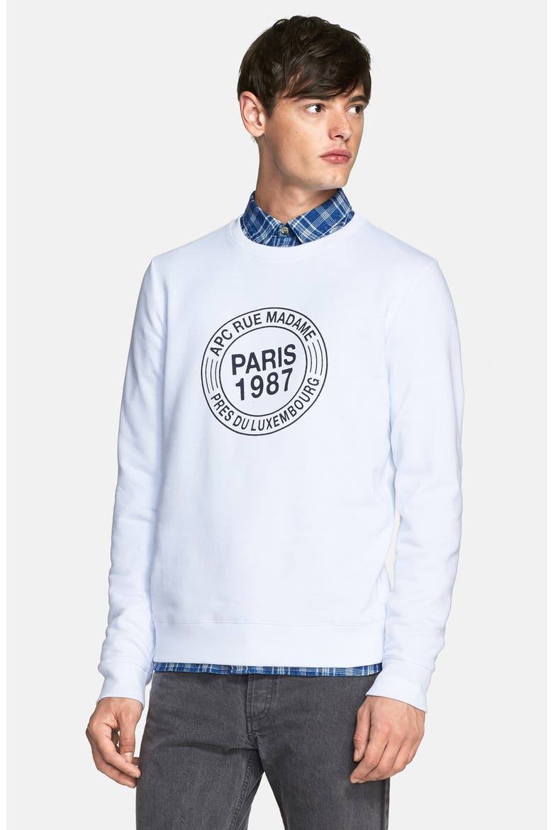 'Paris 87' Graphic Sweatshirt, Main, color, WHITE