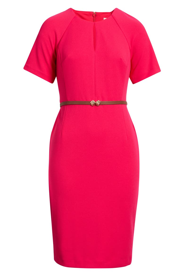 Keyhole Belted Sheath Dress, Alternate, color, GRENADINE