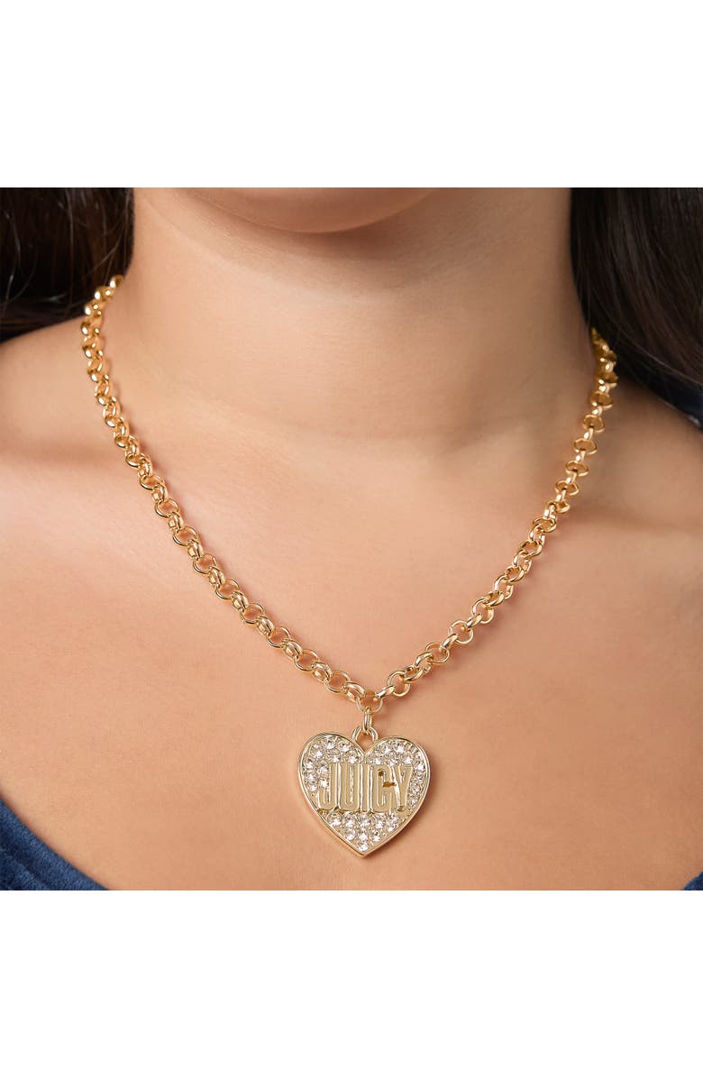 Juicy Couture Heart Script Logo Necklace, Alternate, color, Gold Tone
