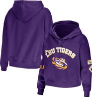 WEAR by Erin Andrews Women's WEAR by Erin Andrews Purple LSU Tigers Mixed Media Cropped Pullover Hoodie
