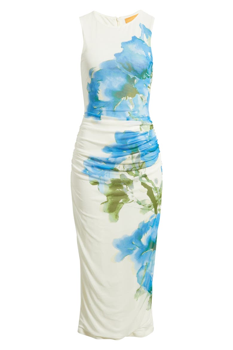 Floral Ruched Midi Dress, Alternate, color, IVORY BLUE