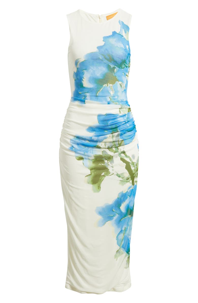 FLYING TOMATO Floral Ruched Midi Dress, Alternate, color, Ivory Blue