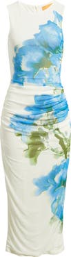 FLYING TOMATO Floral Ruched Midi Dress