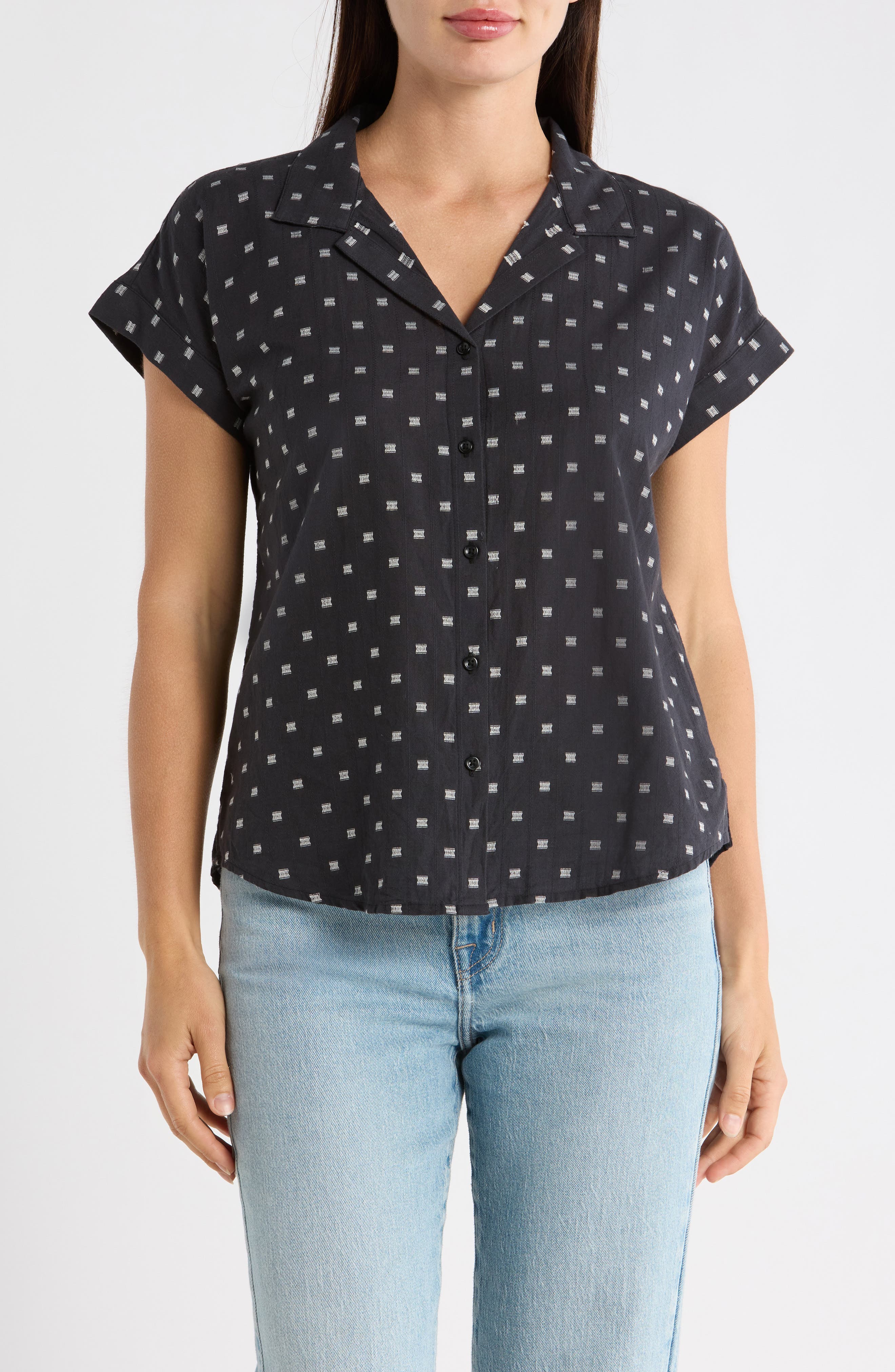 Lucky Brand Clip Dot Cotton Blend Camp Shirt