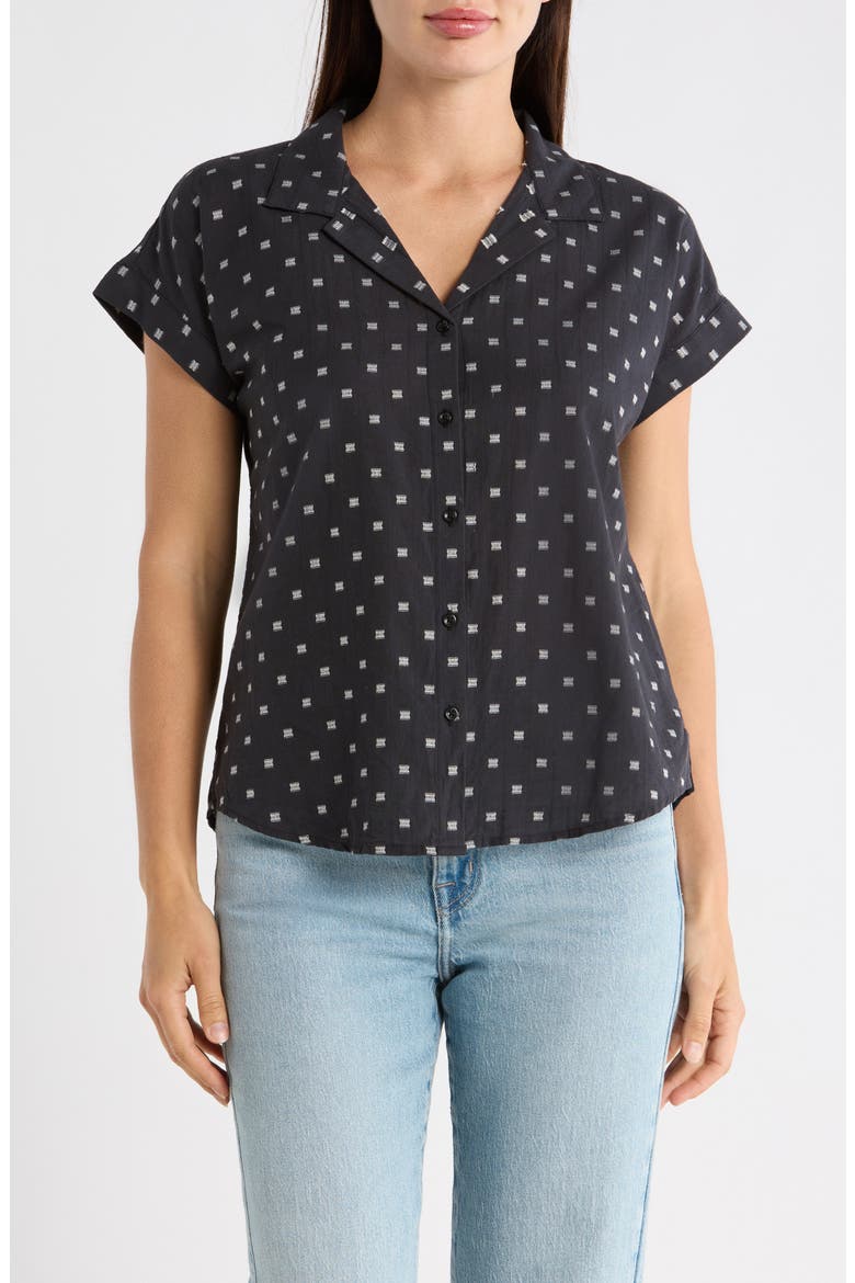 Clip Dot Cotton Blend Camp Shirt, Main, color, BLACK CLIPDOT