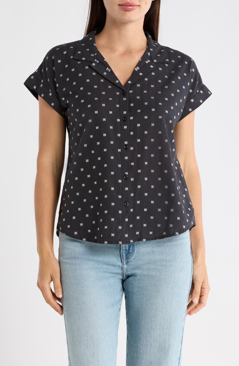 Lucky Brand Clip Dot Cotton Blend Camp Shirt, Main, color, Black Clipdot