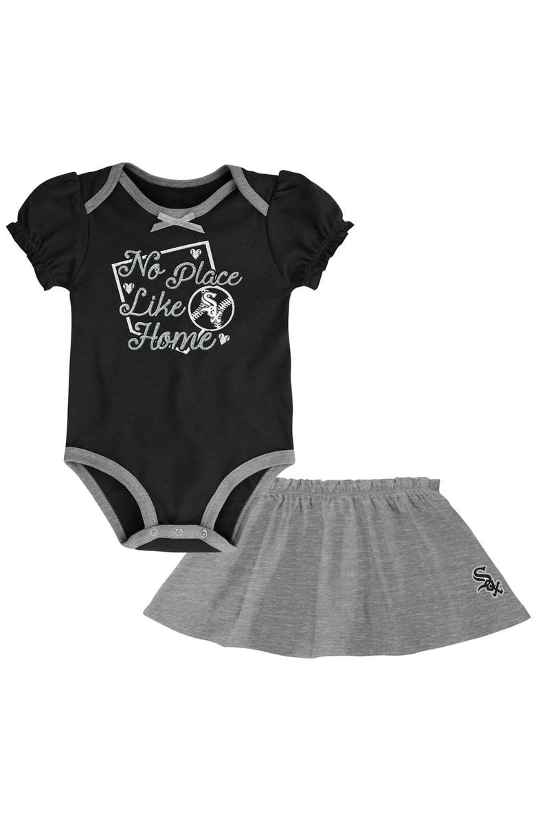 Outerstuff Girls Newborn & Infant Black/Heathered Gray Chicago White Sox Outfielder Bodysuit & Skirt Set, Main, color, 