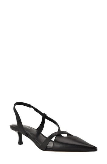 Calvin Klein Arlanna Slingback Pointed Toe Kitten Heel Pump in Black Leather at Nordstrom Rack, Size 8.5