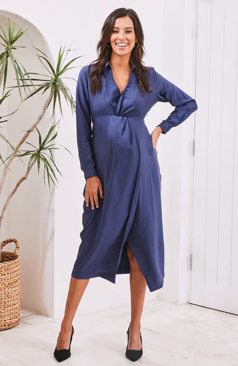 Angel Maternity Camille Long Sleeve Midi Maternity Dress, Alternate, color, 