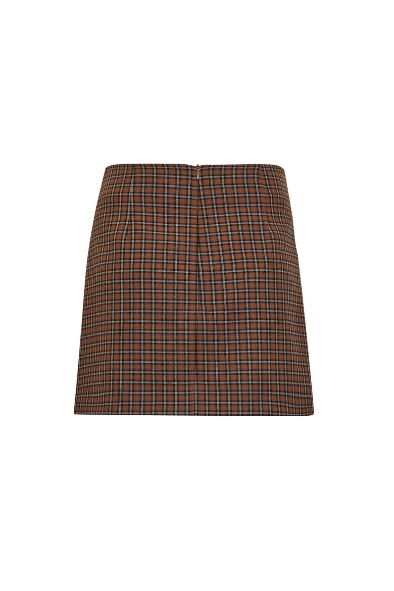 Kalea Check Mini Skirt, Alternate, color, Brown