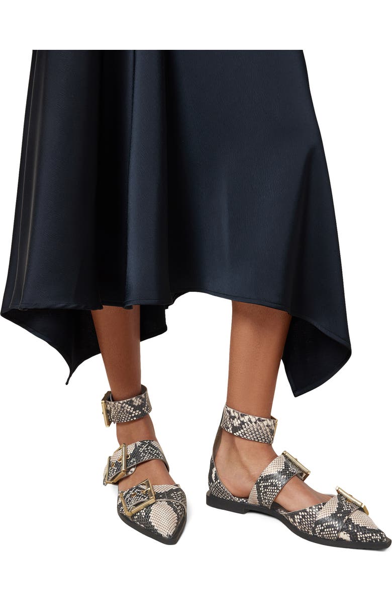 AllSaints Sutton Snakeskin Embossed Pointed Toe Flat, Alternate, color, Flow Ecru White