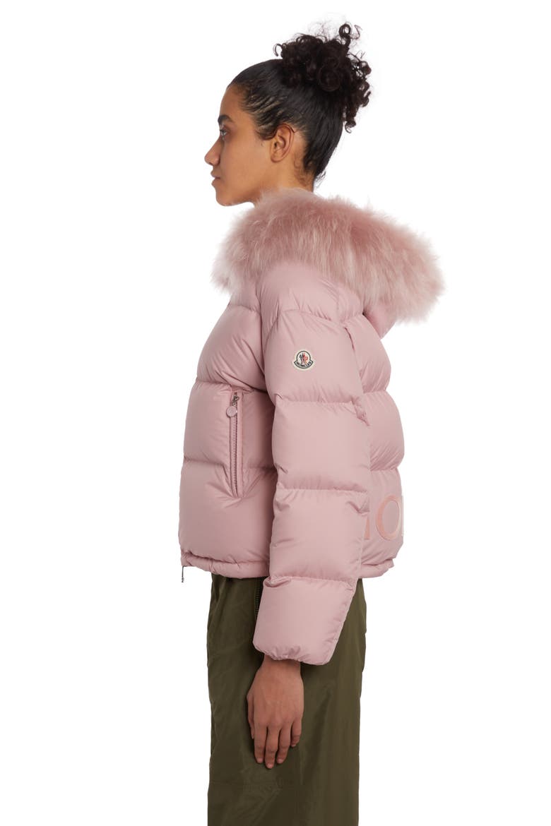 Mino Quilted Down Jacket with Removable Genuine Shearling Trim, Alternate, color, PINK