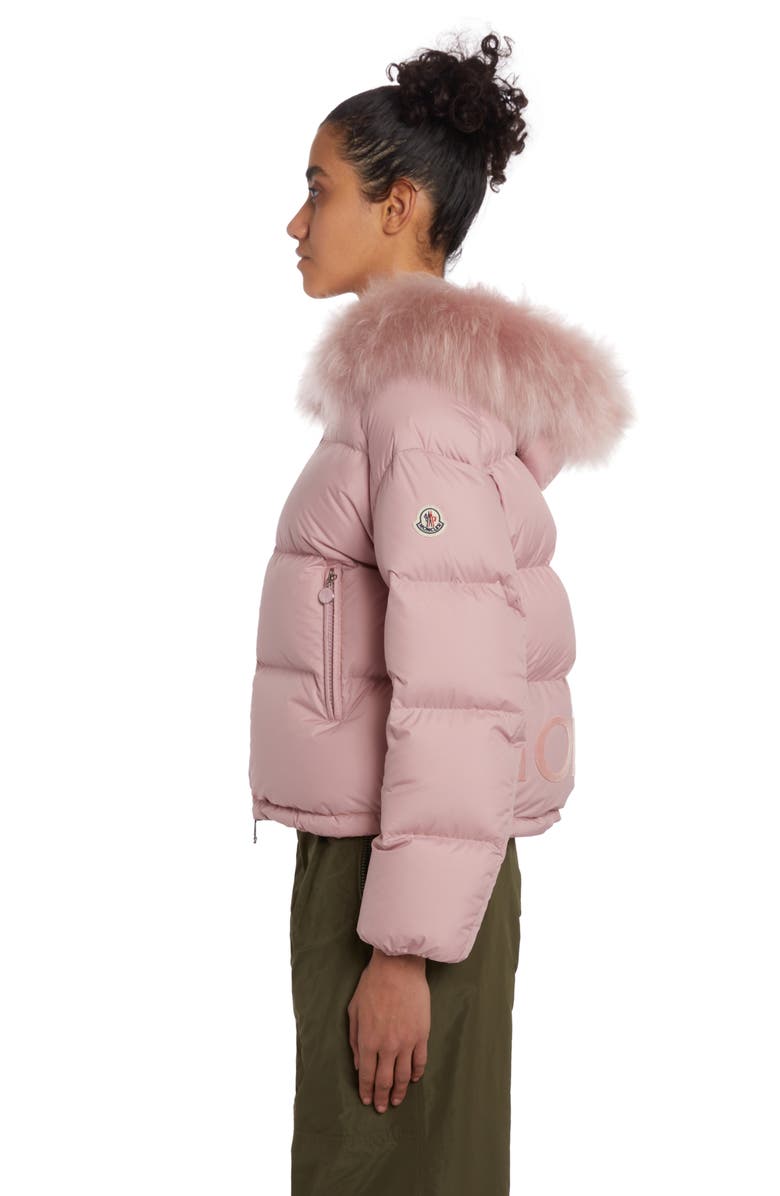 Moncler Mino Quilted Down Jacket with Removable Genuine Shearling Trim, Alternate, color, Pink