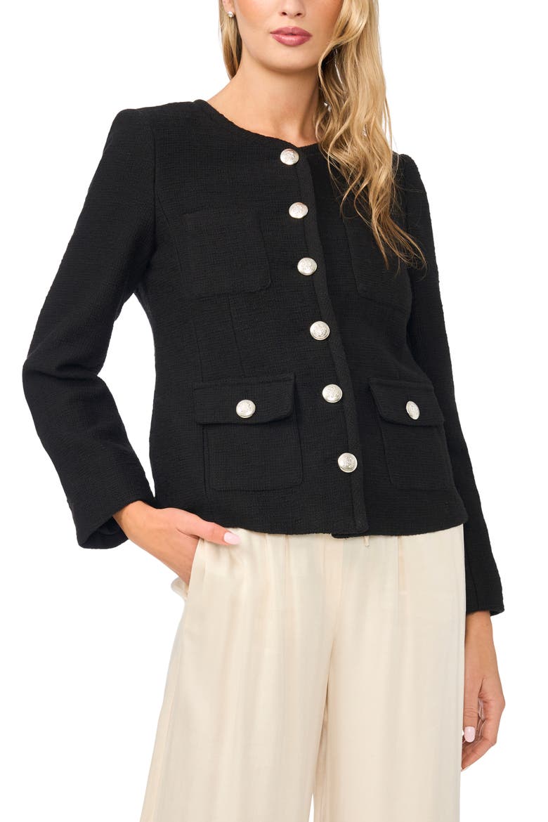 Collarless Jacket, Main, color, RICH BLACK