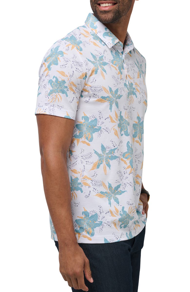 TravisMathew Paradise Peak Floral Cotton Blend Polo, Alternate, color, White