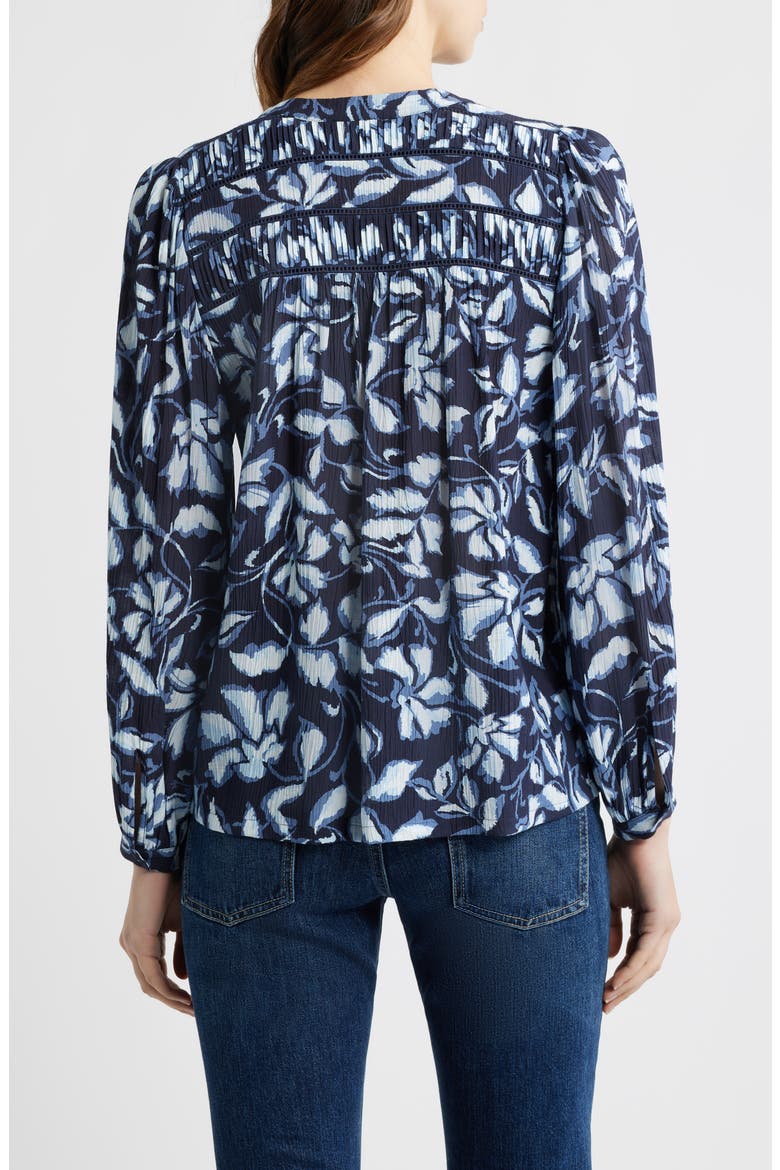 Asta Floral Split Neck Top, Alternate, color, NAVY JASMINE