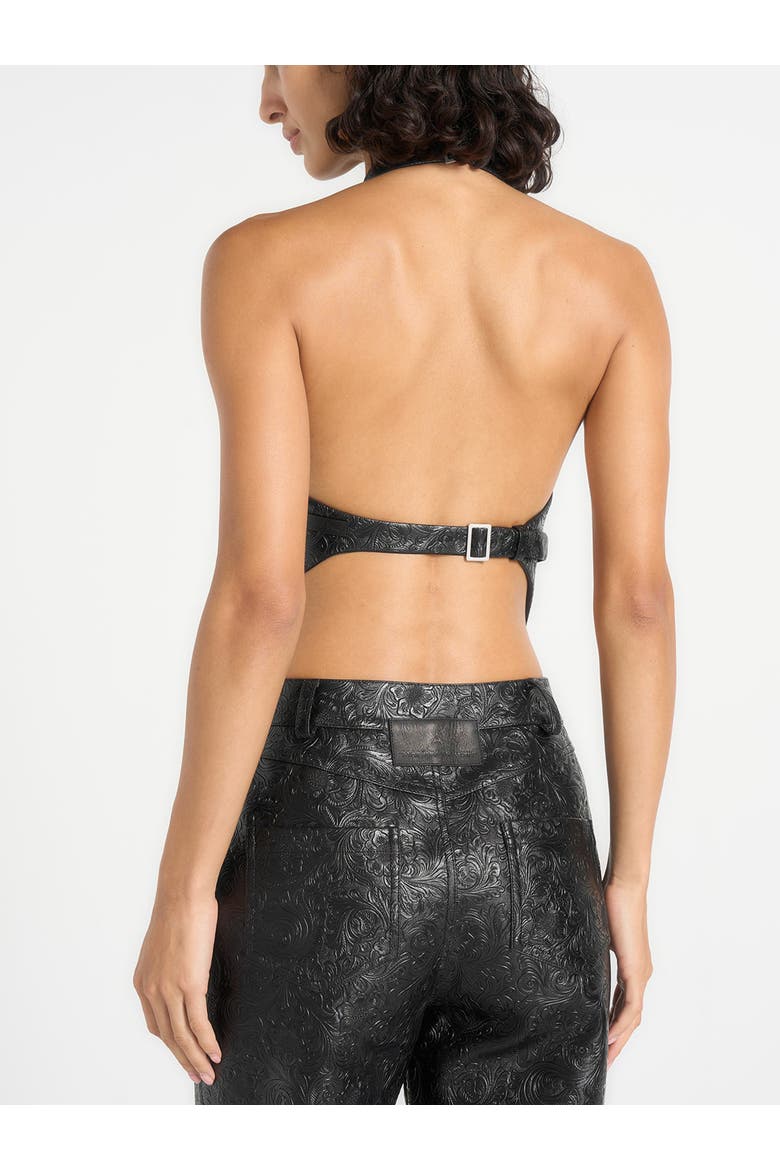 Claudette Embossed Leather Halterneck Backless Top, Alternate, color, Black