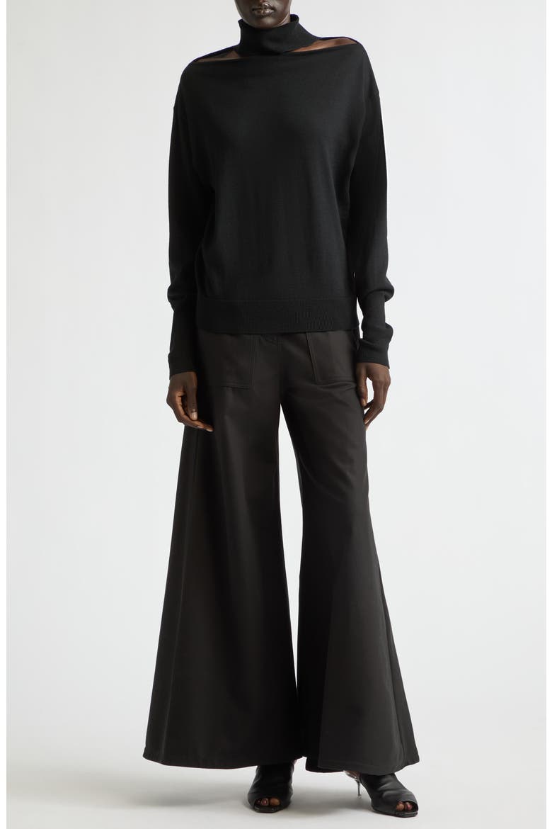 Shoulder Cutout Merino Wool Sweater, Alternate, color, BLACK