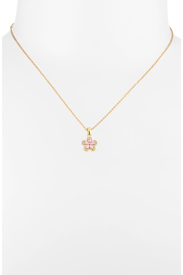 Flower Cubic Zirconia Pendant Necklace & Stud Earrings Set, Alternate, color, PINK