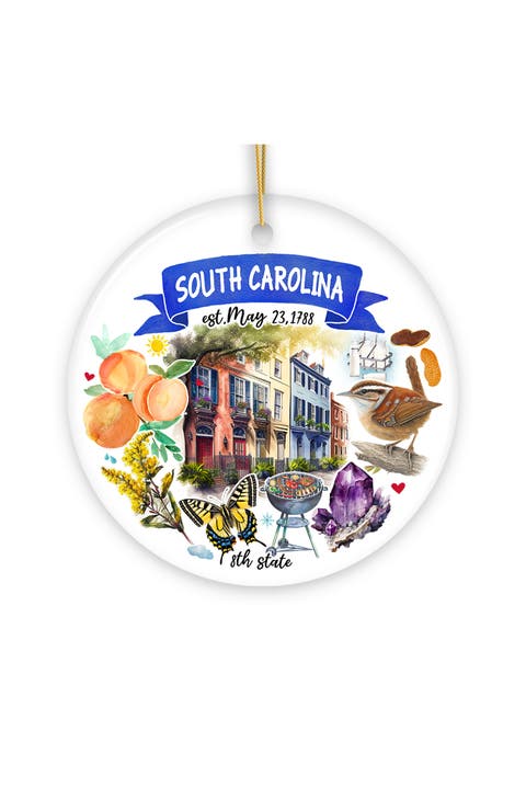 South Carolina Watercolor Landmarks Ceramic Ornament