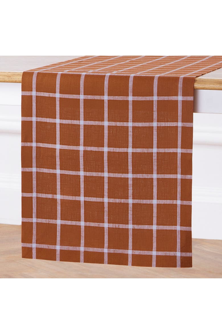 Linen Table Runner - Windowpane, Alternate, color, Cinnamon