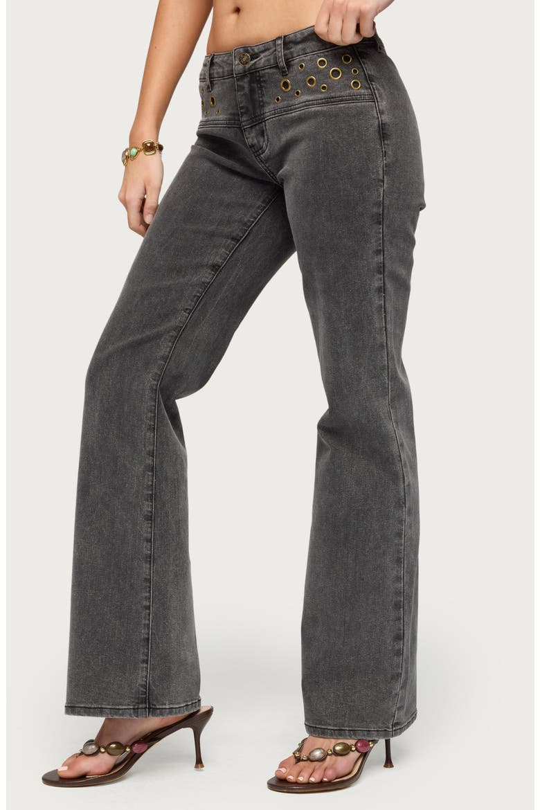Grommet Straight Leg Jeans, Alternate, color, BLACK-WASHED