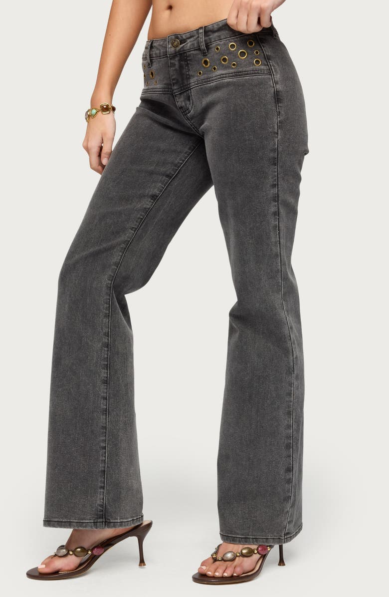 EDIKTED Grommet Straight Leg Jeans, Alternate, color, Black-Washed