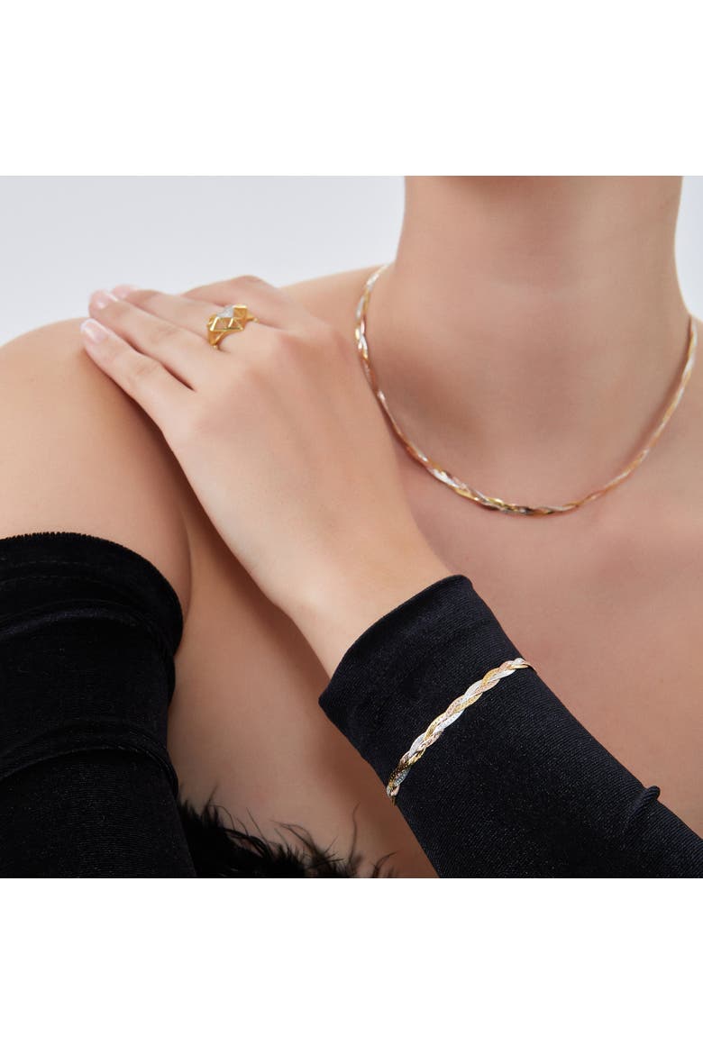Gold Rose Gold and Silver Spiral Sterling Silver Flat Bracelet, Alternate, color, Gold