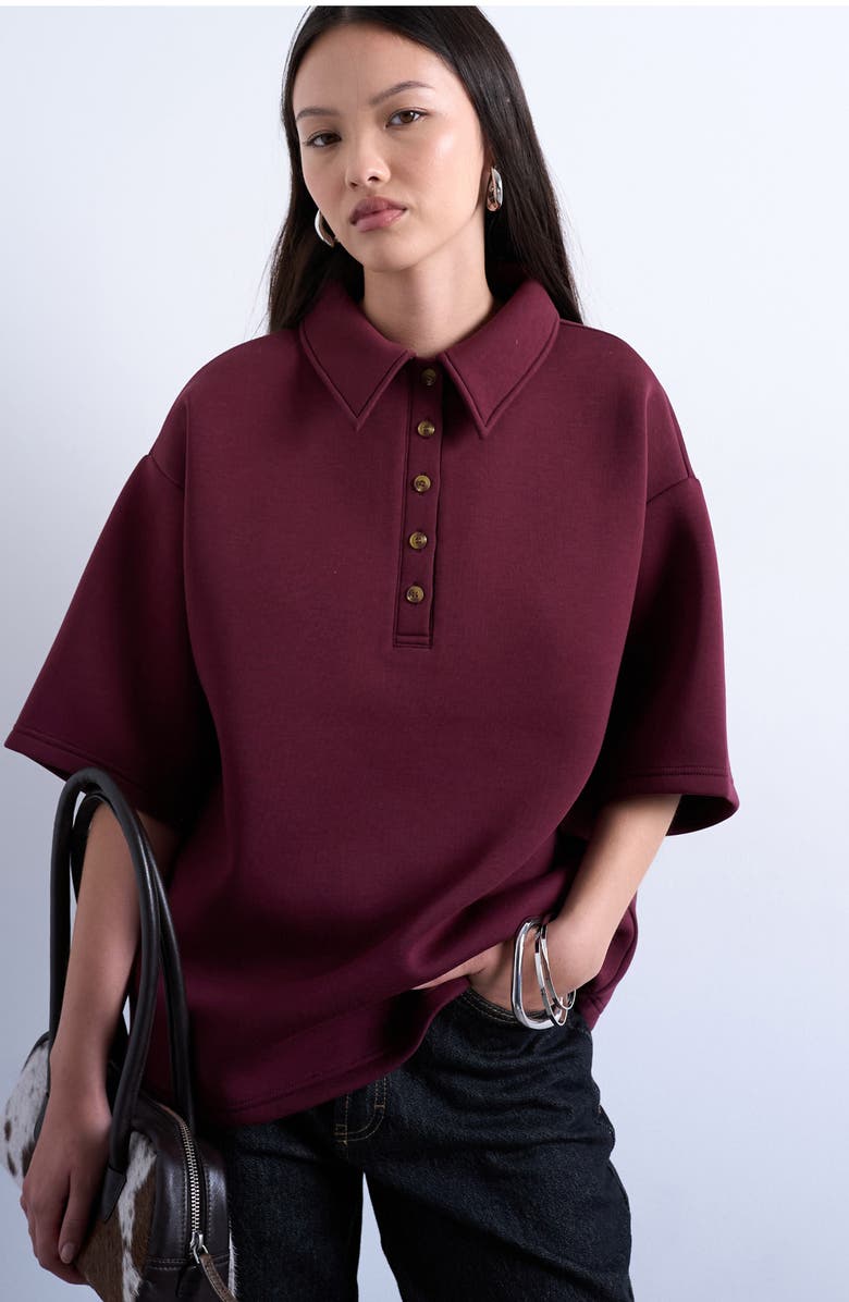 Topshop Oversize Polo, Main, color, Burgundy