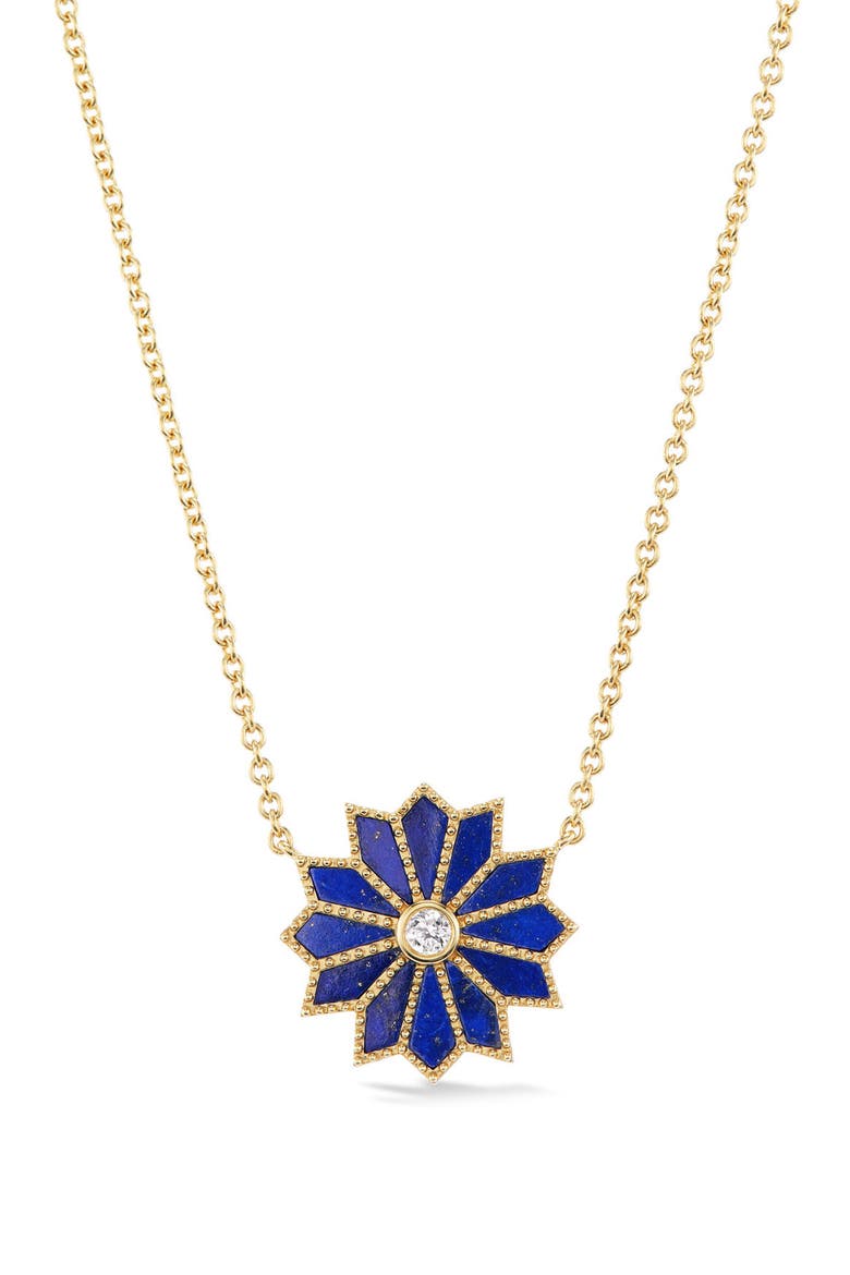 Mini Sacred Flower Pendant Necklace, Main, color, BLUE