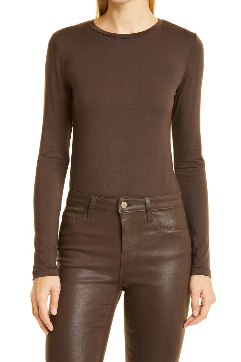 Tess Long Sleeve Stretch Jersey Top, Main, color, ESPRESSO