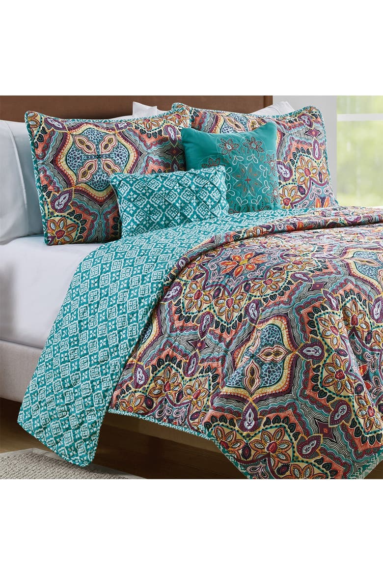 Yara Reversible Medallion Quilt Set - Twin/TwinXL, Alternate, color, AQUA