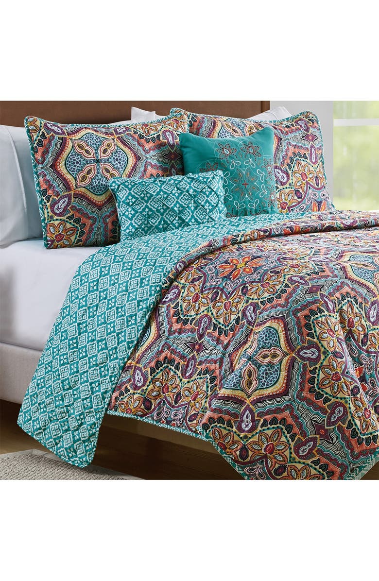 VCNY HOME Yara Reversible Medallion Quilt Set - Twin/TwinXL, Alternate, color, Aqua