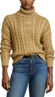Lauren Ralph Lauren Metallic Turtlenrck Cable Knit Sweater