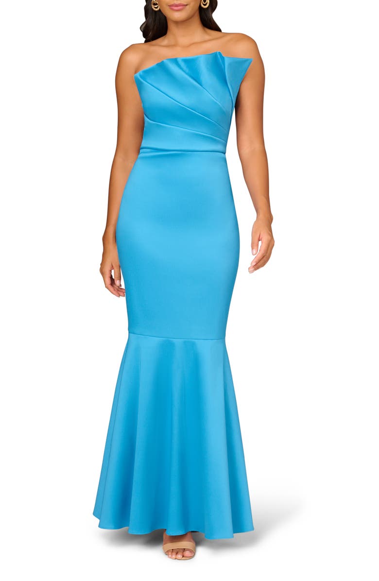 Aidan Mattox by Adrianna Papell Ruffle Strapless Mikado Mermaid Gown, Main, color, Ocean Blue