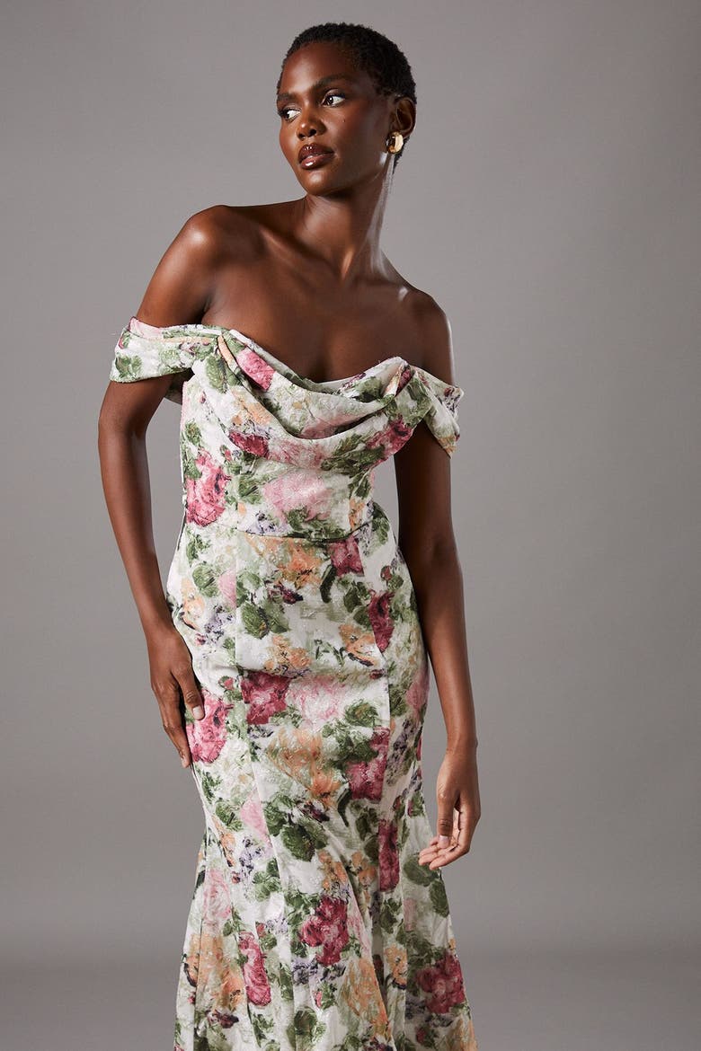 Floral Bardot Maxi Dress, Alternate, color, Cream