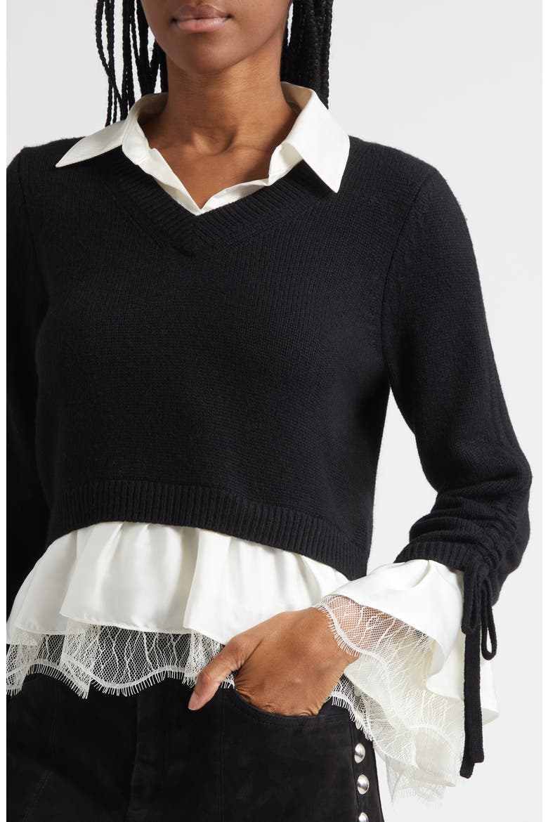 Milla Layered Pullover, Alternate, color, BLACK/ IVORY