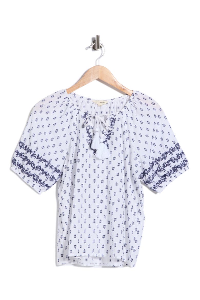 Tassel Ties Embroidered Raglan Sleeve Top, Alternate, color, NAVY DOT