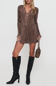 Princess Polly Malop Long Sleeve Plissé Minidress